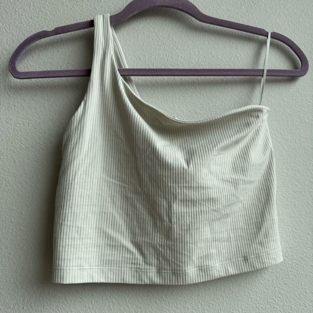 Lululemon Ribbed Nulu Asymmetrical One Shoulder Cropped Tank Ivory Cream Size 4